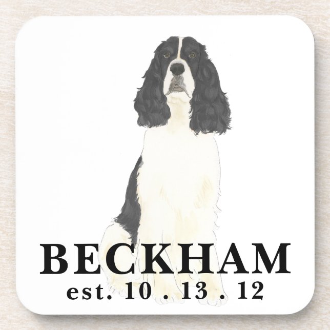 Black & White English Springer Spaniel Beverage Coaster (Front)