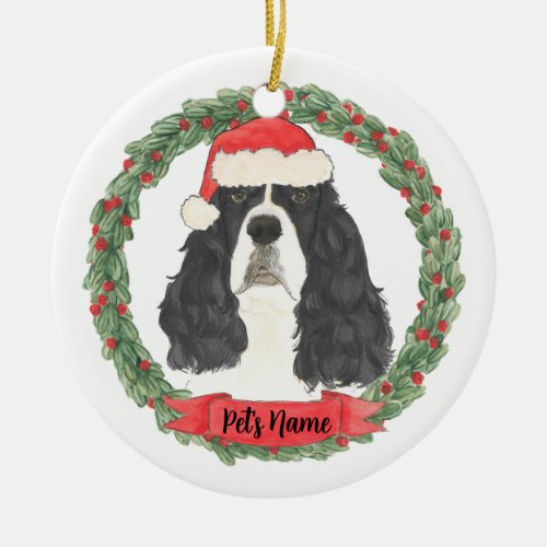 Black  White English Springer Spaniel Ceramic Ornament