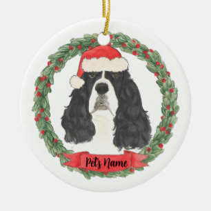 Black & White English Springer Spaniel Christmas Ceramic Ornament