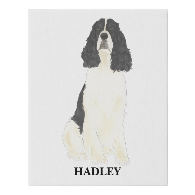 Black & White English Springer Spaniel Faux Canvas Print (Front)
