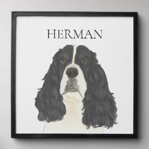 Black & White English Springer Spaniel Portrait Peel And Stick Photo Tile