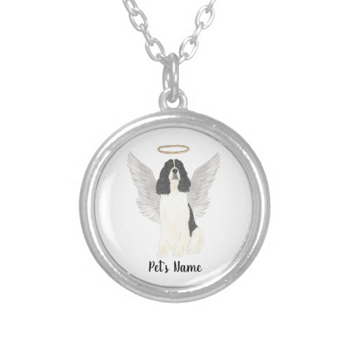 Black  White English Springer Spaniel Sympathy Silver Plated Necklace