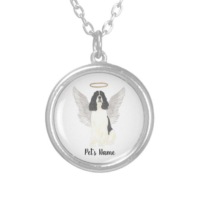 Black & White English Springer Spaniel Sympathy Silver Plated Necklace (Front)