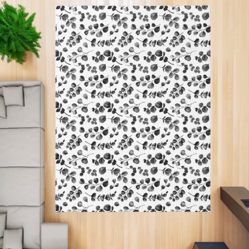 Black White Eucalyptus Leaves Botanical Modern  Rug