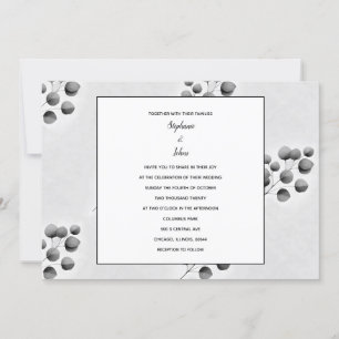 Black White Eucalyptus Leaves Pattern Cool Wedding Invitation