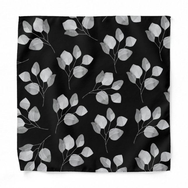 Black & White Eucalyptus Wedding Pocket Square Bandana (Front)