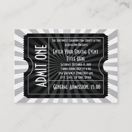 Black  White Event Ticket Lg Business Card Size
