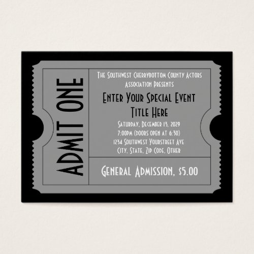 Black+White Event Ticket Pack, Lg Business Card Sz
