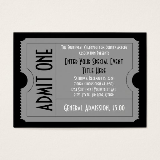 Customizable Black+White Event Ticket Pack, Lg Business Card Sz