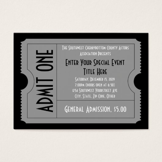 Black+White Event Ticket Pack, Lg Business Card Sz (Front)
