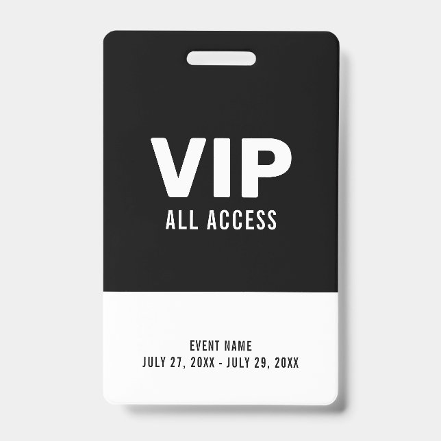 Black & White Event VIP All Access Pass Event ID Badge (Front)