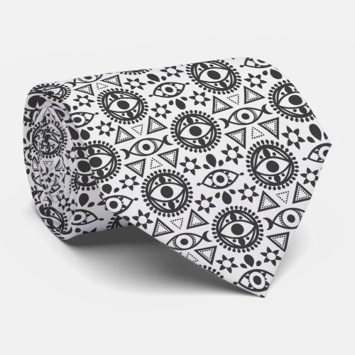 Black  White Evil Eye Neck Tie