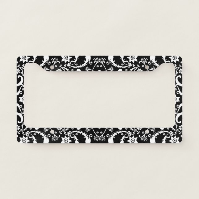 black white exquisite indian ham pattern license plate frame (Front)