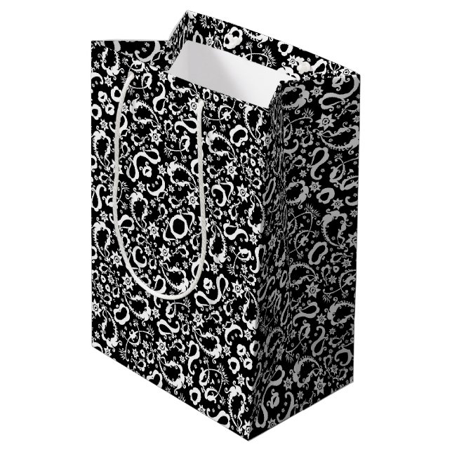 black white exquisite indian pattern medium gift bag (Back Angled)