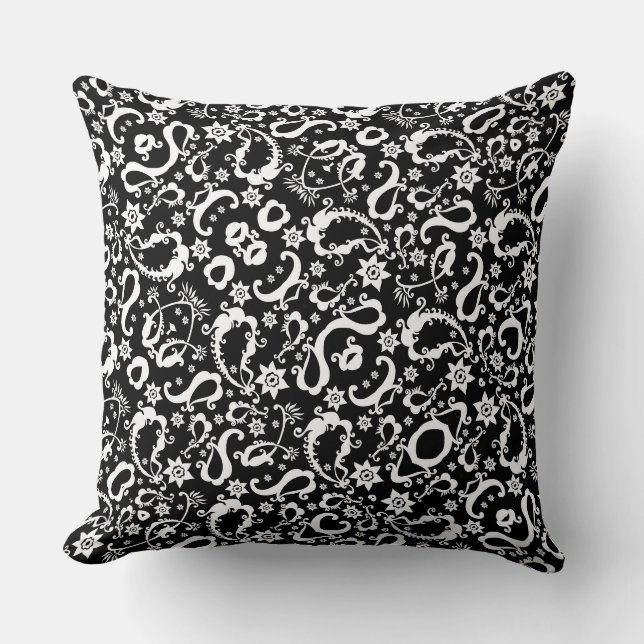 black white exquisite indian pattern throw pillow (Front)