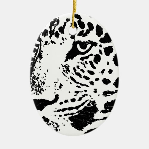Black  White Eye of Leopard Ceramic Ornament