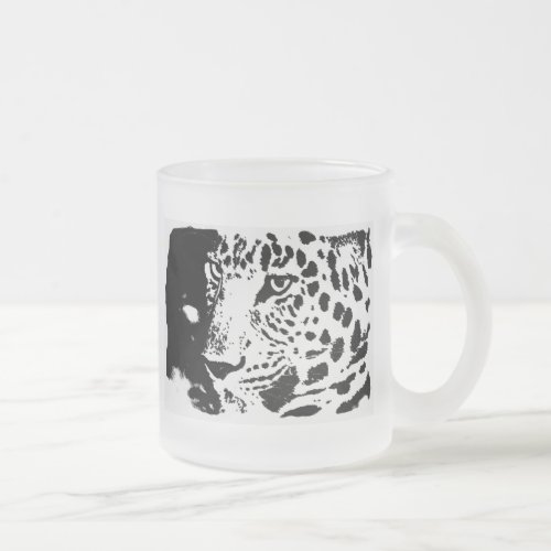 Black  White Eye of Leopard Frosted Glass Coffee Mug