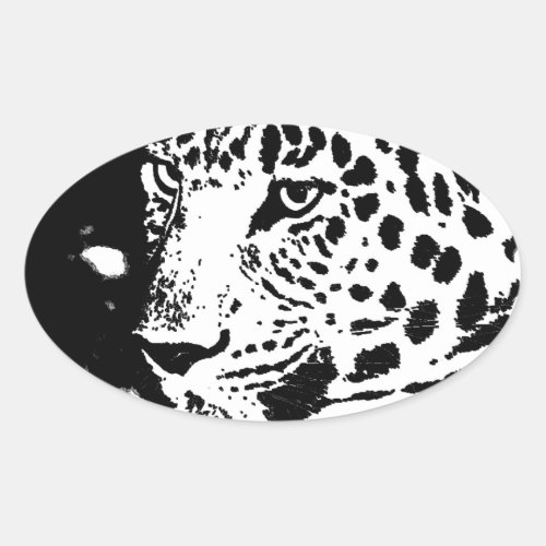 Black  White Eye of Leopard Oval Sticker