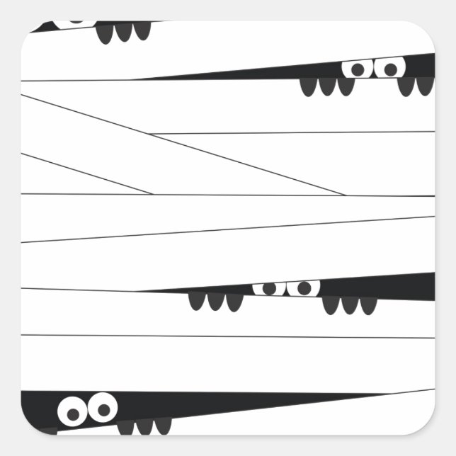 Black White Eyes Peeking Mummy Halloween Square Sticker (Front)