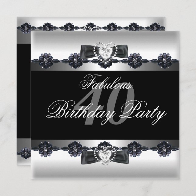 Black White Fabulous 40 40th Birthday Party Invitation (Front/Back)