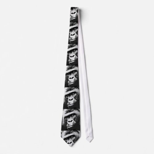 Black White Face of Gorilla Pop Art Neck Tie