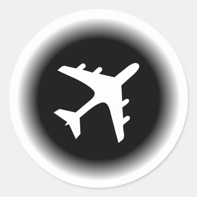 Black white fade airplane design classic round sticker (Front)
