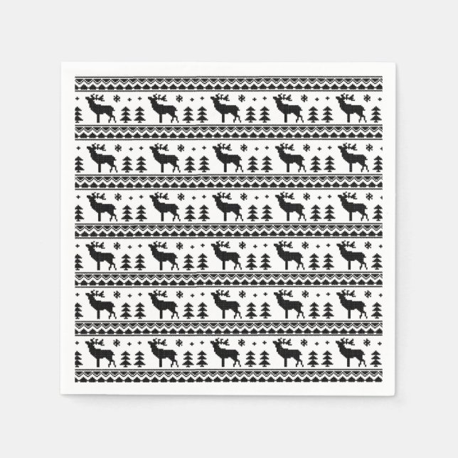 Black White Fair Isle Christmas Sweater Pattern Napkins (Front)