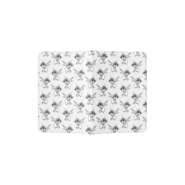 Black & White Fairy Pattern Classic Style Fairies Passport Holder (Opened)