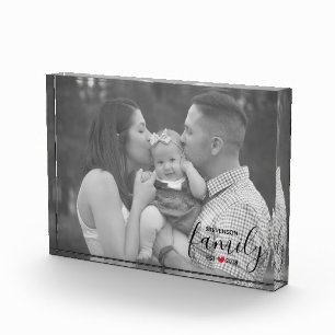 Black & White Family Est. Year Heart Family Photo Block