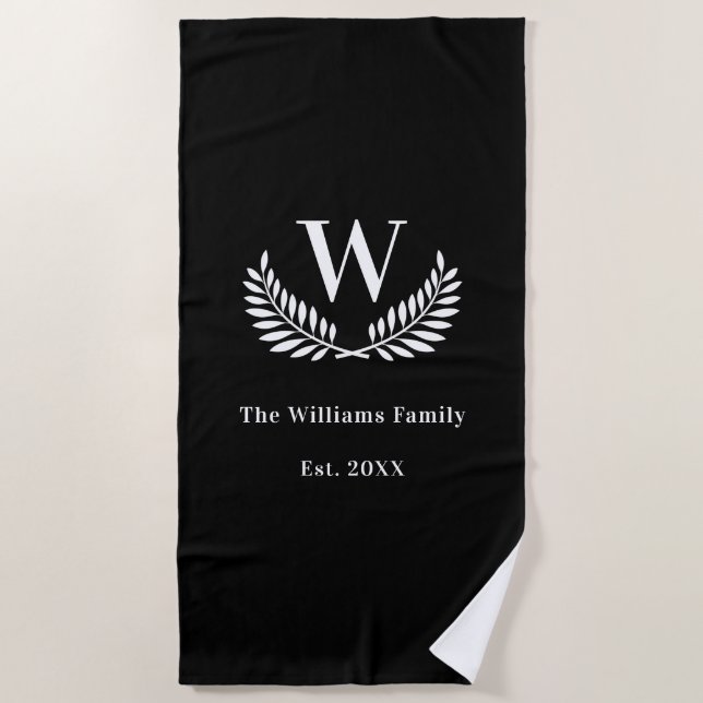 Black white family monogram initial classic beach towel (Front)