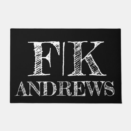 Black White family name Door Mat