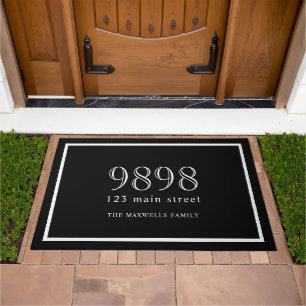 Black White Family Name House Number Address Doormat