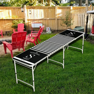 Black/White Family Name/Monogram Beer Pong Table