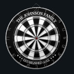 Black/White Family Name Personalized Dart Board<br><div class="desc">Fun,  personalized design.  Makes the perfect gift for a housewarming,  wedding,  or any occasion! Trendy color pattern design with your family name and year established personalized front and center.</div>