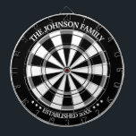 Black/White Family Name Personalized Dart Board<br><div class="desc">Fun,  personalized design.  Makes the perfect gift for a housewarming,  wedding,  or any occasion! Trendy color pattern design with your family name and year established personalized front and center.</div>