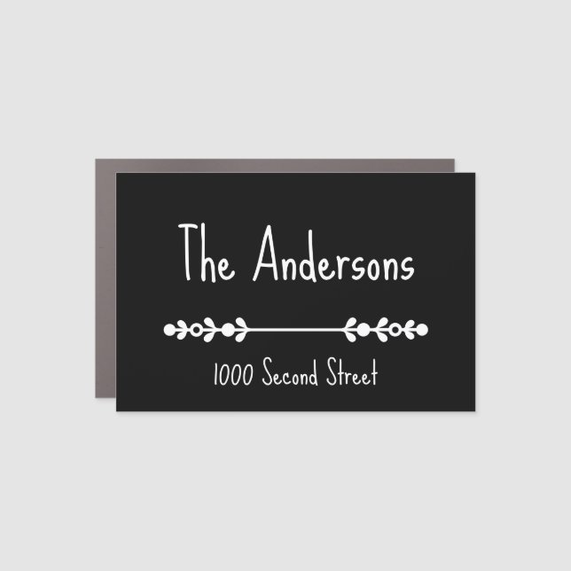 Black & White Family Name Street Address Mailbox Car Magnet (Front)