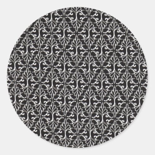 Black White Fancy Scrolls in Diamond Pattern Classic Round Sticker