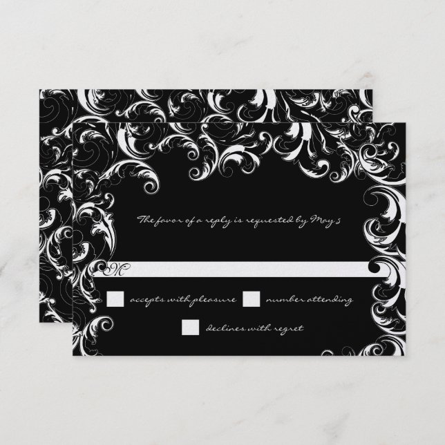Black & White Fancy Swirl Wedding  Invitation (Front/Back)