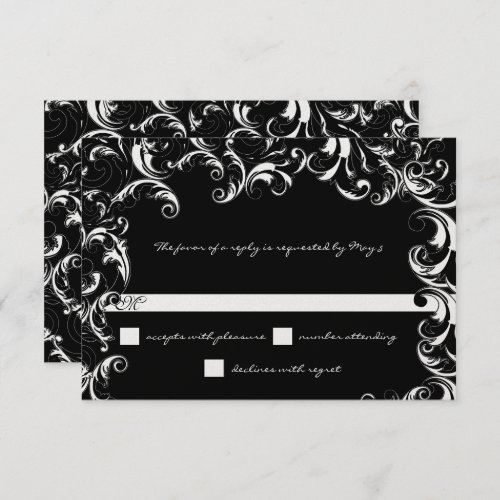 Black  White Fancy Swirl Wedding  Invitation