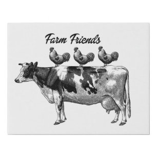 Black white Farm Friends Country wall decor Faux Canvas Print
