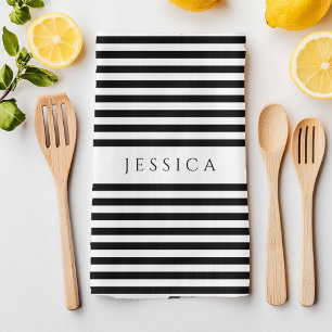 Black & White Farmhouse Striped Pattern Kitchen Towel