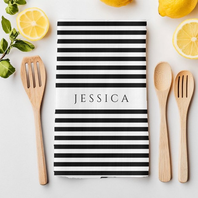 Black & White Farmhouse Striped Pattern Kitchen Towel (Black & White Farmhouse Striped Pattern Kitchen Towel)