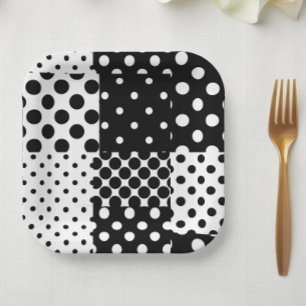 Black White Fashion Polka Dots Style Design Paper Plates