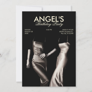 BLACK WHITE FASHION SILK DRESS GLAMOUR AESTHETIC INVITATION