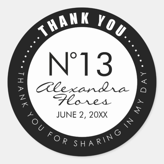 Black & White Fashion THANK YOU Sticker Label (Front)