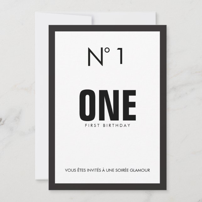 Black & White Fashion Theme 1ST Birthday Party Invitation (Back)