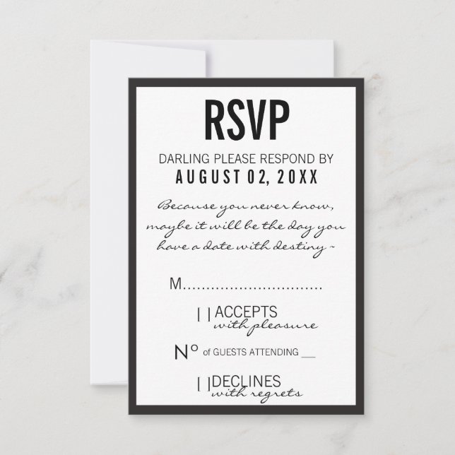 Black & White Fashion Theme Party RSVP Card (Front)