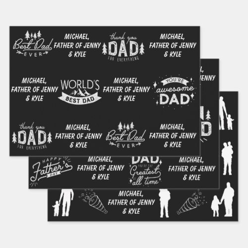 Black  White Fathers Day  Wrapping Paper Sheets