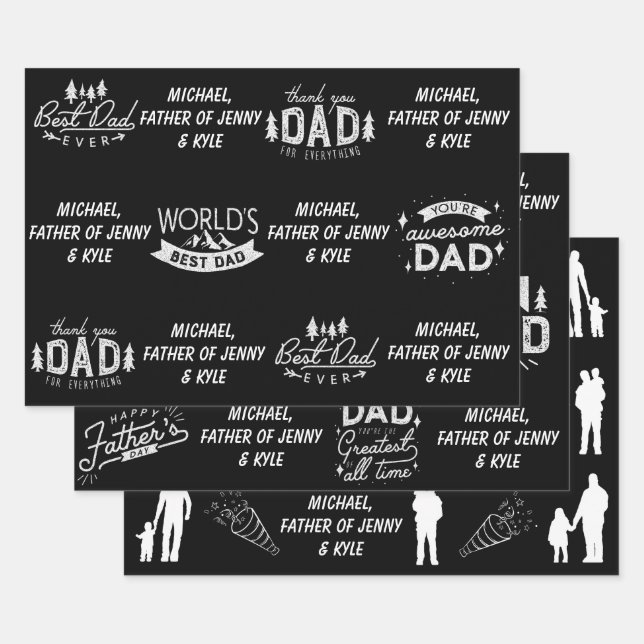 Black & White Father's Day  Wrapping Paper Sheets (Set)