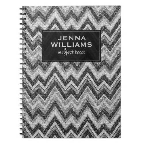 Black  White Faux Glitter Chevron Zigzag Pattern Notebook